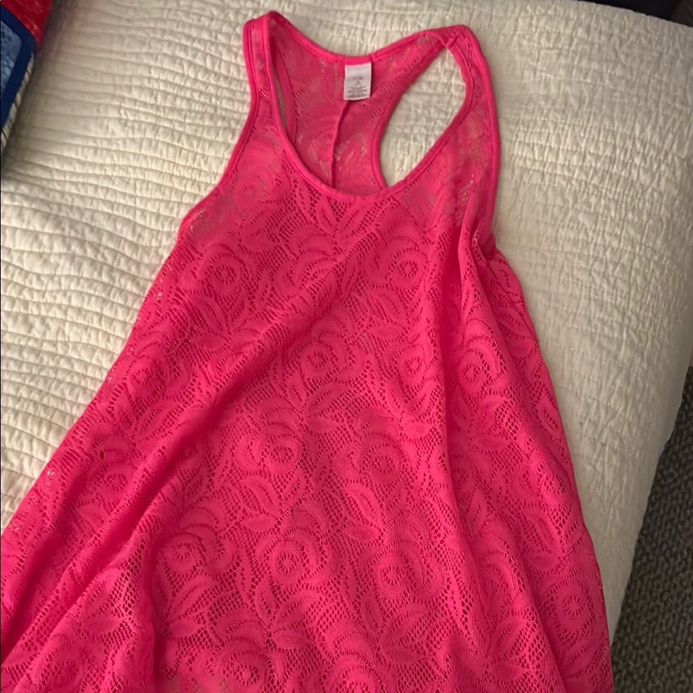 Op hot pink crochet beach dress / swim coverup